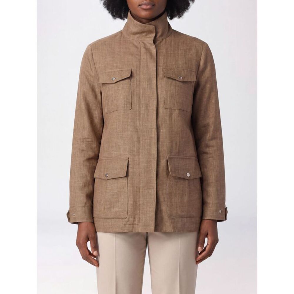 Herno Women Linen And Silk Blend Utility Jacket Herno With High Neck